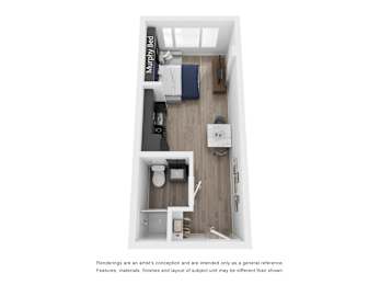Studio Micro Floor Plan at Nomad Apartments, Portland, 97217