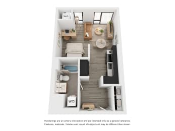 All usable space in this studio, great closet, large windows, full bath. 495 sq. ft. at The Weidler in Portland, OR 97209