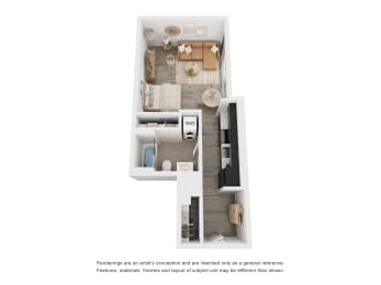 Modern layout, multiple closets and storage space, large window, full bath 515 sq. ft. at The Weidler in Portland, OR 97209