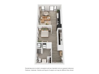 Corner one bedroom, spacious layout, extra storage closet space.530 sq. ft. at The Weidler in Portland, OR 97209