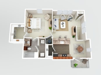 a bedroom floor plan with a bathroom and a living room