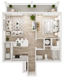 a floor plan of a bedroom with a bathroom and a living room