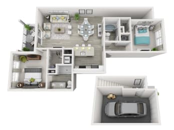 a floor plan of a 3 bedroom apartment with 2 baths and a car garage  at Altis Grand Suncoast, Florida
