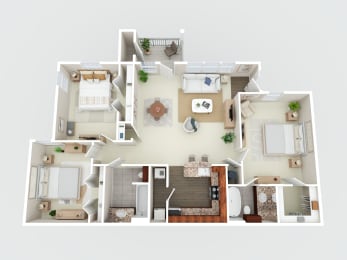 3d floor plan of a 1 bedroom apartment