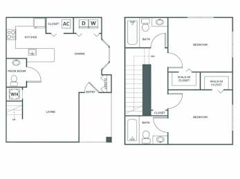  Floor Plan Two Bedroom Two and a Half Bath (1096 SF)