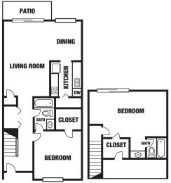 a floor plan of a living room and dining room with a bedroom and a closet