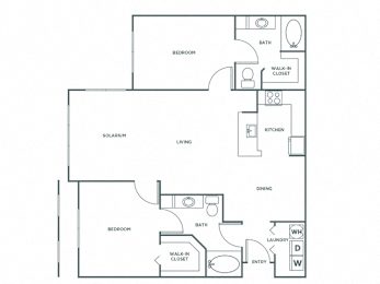  Floor Plan Two Bedroom Two Bath (1234 SF)