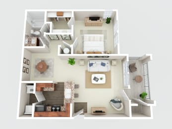 a 3d drawing of a house with a bedroom and a living room
