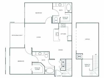  Floor Plan Two Bedroom Two Bath (1337 SF)