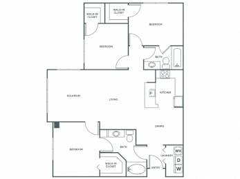  Floor Plan Three Bedroom Two Bath (1388 SF)