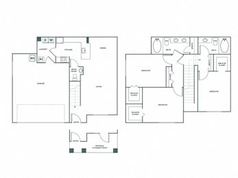  Floor Plan Three Bedroom Two and a Half Bath (1461 SF)