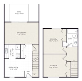 2 bedroom 1 bathroom Floor plan A at Forest Glen, Midland, MI