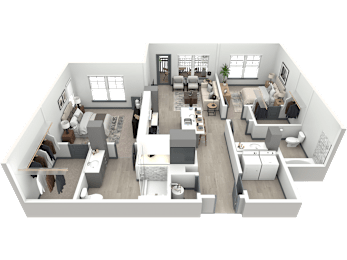 3d floor plan of a house with bedrooms and a living room