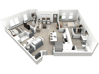 a 3d floor plan of a house with a bedroom and a living room