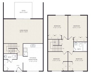 4 Bedroom  1.5 Bathroom Floor plan A at Forest Glen, Midland, Michigan