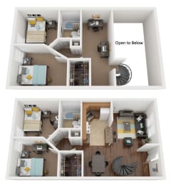 a floor plan of two bedrooms with two baths and two closets