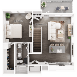 a floor plan of a bedroom with a bathroom and a living room