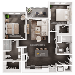 a 3d floor plan of a house with a bedroom and living room
