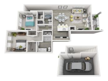 a 3d floor plan of a house with a garage and a car in the garage  at Altis Grand Suncoast, Land O' Lakes