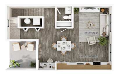 A top-down view of a kitchen layout with dimensions.