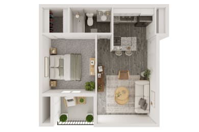 a stylized floor plan of a 1 bedroom192 sq ft apartment