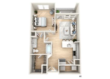 a floor plan of a bedroom with a bathroom and a living room