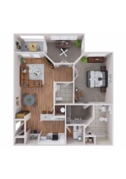 a 3d drawing of the roommates sharing a bedroom
