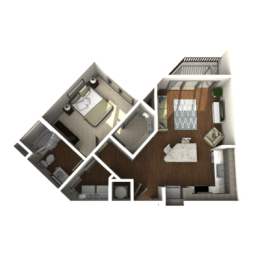 a 3d floor plan of a room with a bedroom and a bathroom