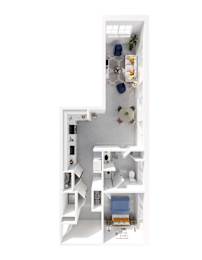 A white kitchen with a sink and a refrigerator.