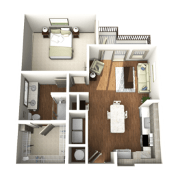 a 3d floor plan of a room with a bedroom and a bathroom