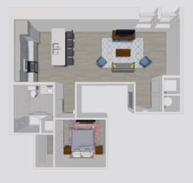 a floor plan of a house with a bedroom and a living room