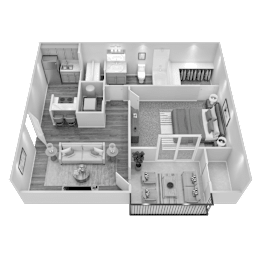 A black and white image of a two-story apartment layout.