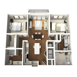 a 3d rendering of a floor plan with a bedroom and a living room