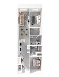 A white kitchen with a sink and a refrigerator.