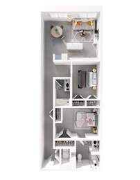 A white and grey floor plan of a small apartment.
