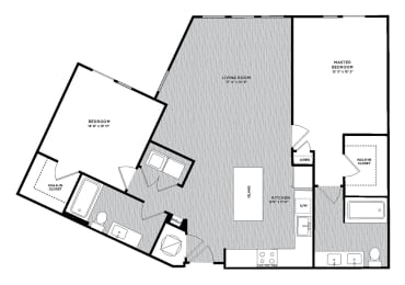 B3 2 Bed 2 Bath 1,210 Sq. Ft. Floor Plan at The Parker at Maitland Station in Maitland, FL, 32751