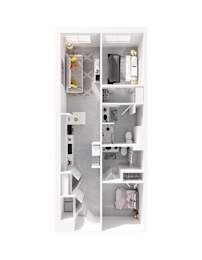 A white image of a kitchen with a sink and a refrigerator.
