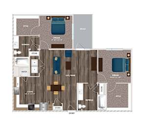 A floor plan of a house with labeled rooms such as "DREAM" and "REFRESH".