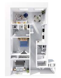 A white dollhouse with furniture and decorations.