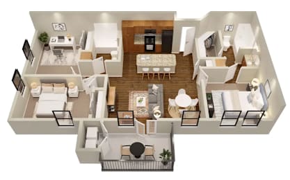3d floor plan of a bedroom apartment