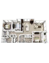 the 1190 sqft floor plan  studio with ensuite baths