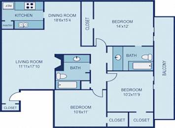 A blueprint of a house layout with labeled rooms and dimensions.