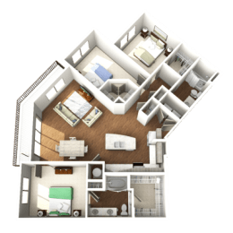 a 3d floor plan of a bedroom apartment