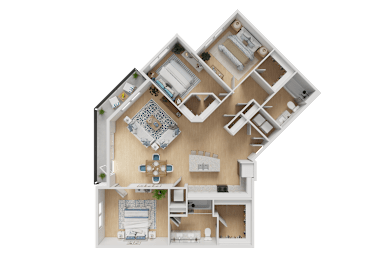A detailed 3D floor plan of a house showing all rooms and their layout.