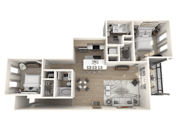 A detailed 3D floor plan of a house layout