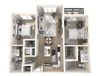 A 3D floor plan of a house showing the layout of the rooms