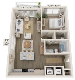 a 2 bedroom floor plan with a bathroom and a living room