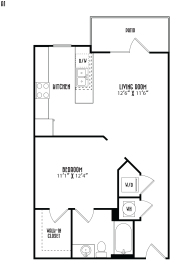 the floor plan of a small house with a bedroom and a living room