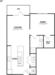the floor plan of a bedroom apartment with a bedroom and a living room