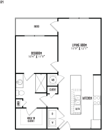 the floor plan of a bedroom apartment with a bedroom and a living room
